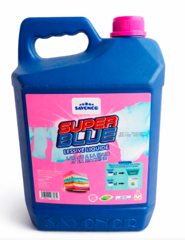 SUPEER BLUE, LESSIVE LIQUID SAVON (LAVAGE DE LA MAIN ET EN MACHINE) BIDON DE 5 LITRES